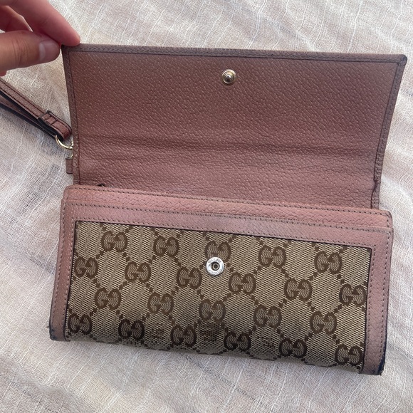 Gucci leather canvas wristlet wallet rare pink monogram bag clutch vintage - Picture 5 of 17